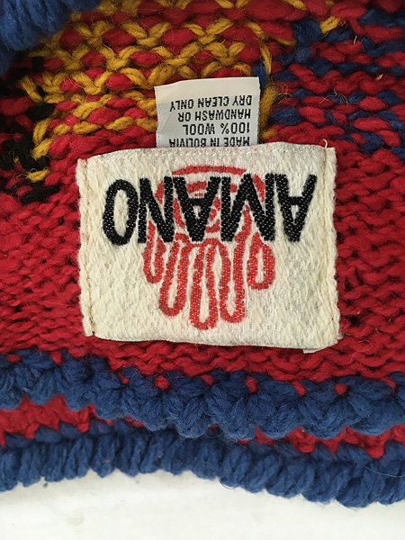 古着 90s AMANO ボリビア製 人柄 総柄 カラフル ポップ ヘビー ウール