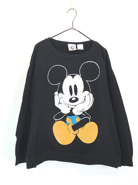 古着 90s USA製 Disney 青パン おすわり ミッキー 両面 BIG プリント
