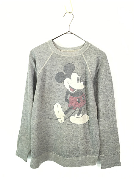 古着 80s Disney Mickey ミッキー 白足 染込み ライト スウェット