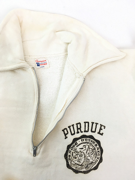 古着 50s Champion ランタグ 「PURDUE」 カレッジ ハーフジップ 100