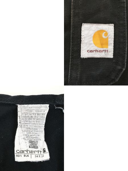 古着 USA製 Carhartt ブラック ダック Wニー ワーク オーバーオール
