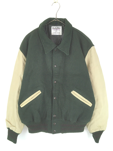 古着 80s USA製 DeLONG 本革 レザー メルトン ウール 襟付き