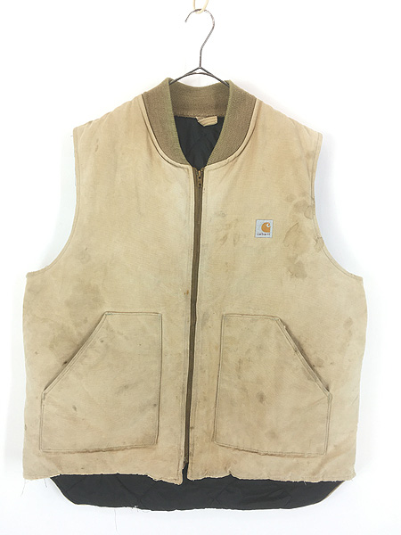 古着 80s USA製 Carhartt フェード ブラウン ダック 首リブ パデット