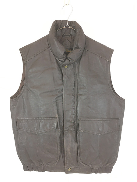 古着 80s Eddie Bauer 本革 レザー ハイネック ダウン ベスト M - 古着