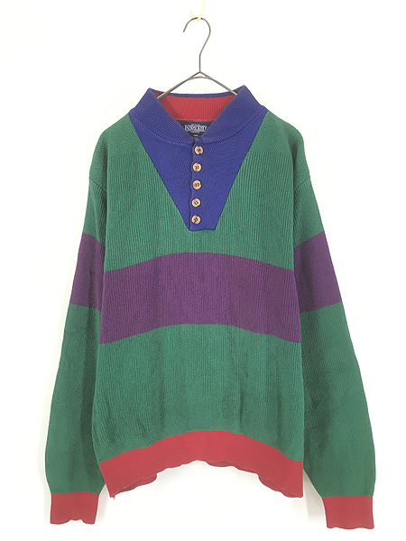 古着 90s BOSTON TRADERS ダイヤ ケーブル編み ミックス ウール ハンド