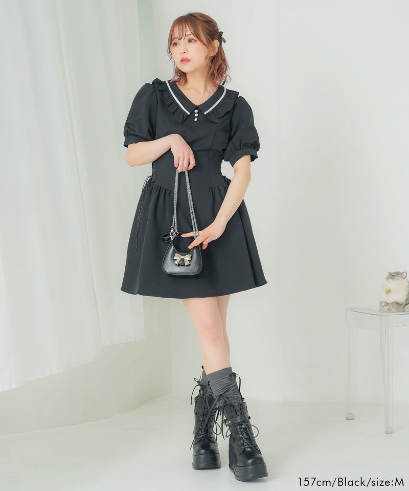 サイドレースアッププレッピーワンピース – レディースファッション