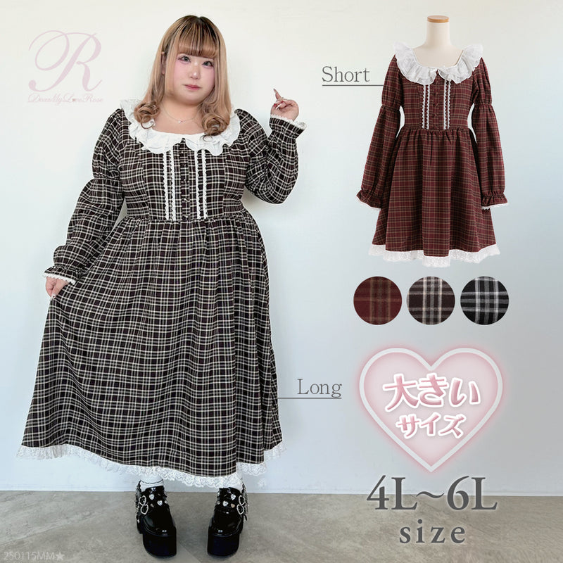 4L~6L】レースフリルクラシカルチェックワンピース – レディース