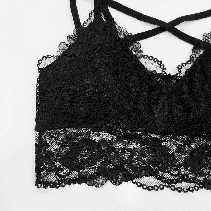 選べるデザインフロントクロスレースキャミブラトップトップス【ギャル