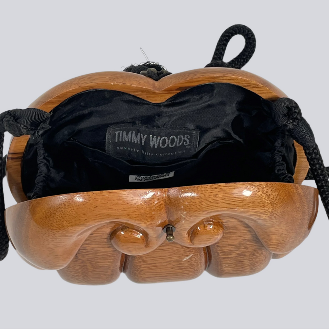 Vintage Timmy Woods Beverly Hills Hand Carved Acacia Wood Handbag