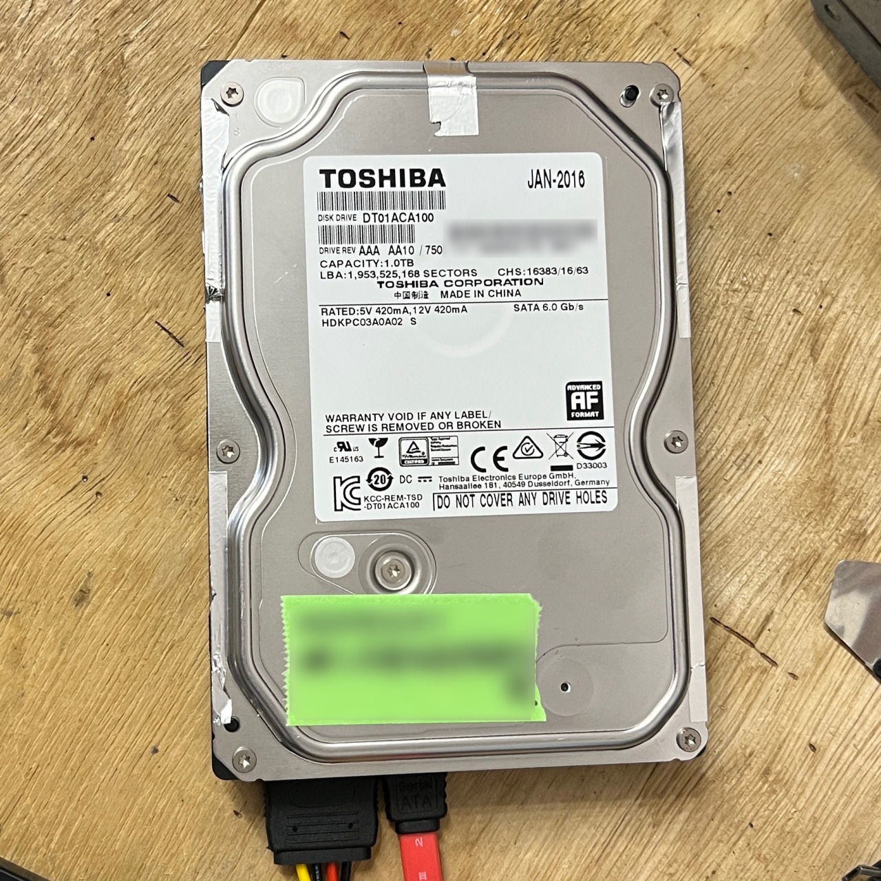 認識しなくなった外付けHDD TOSHIBA DT01ACA100からのデータ救出
