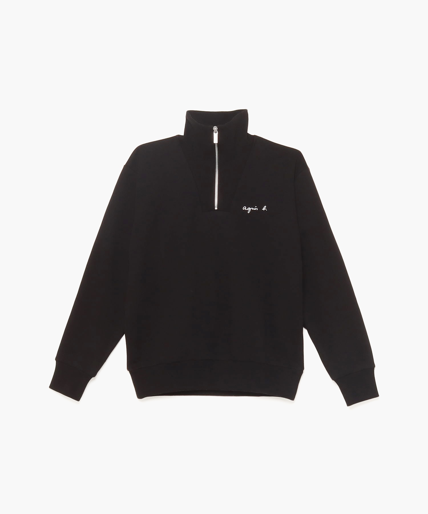 WEB限定 ロゴ プリント コットン 長袖 ハーフジップスウェット ｜agnès