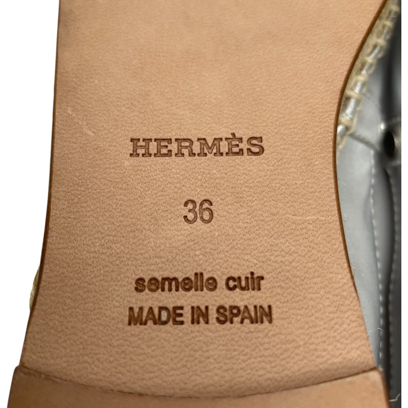エルメス HERMES エスパドリーユフラットシューズ シルバー レザー