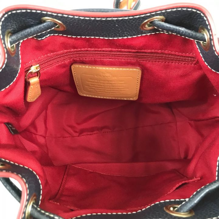 COACH コーチ シグネチャー 巾着ショルダーバッグ デニム ×レザー