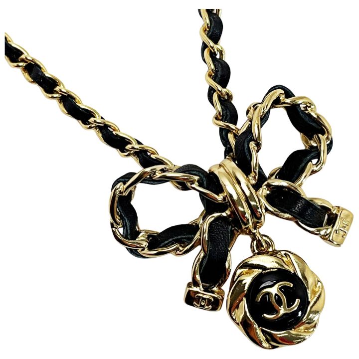 CHANEL シャネル レザーリボン A22A ブラック ネックレス メティエ