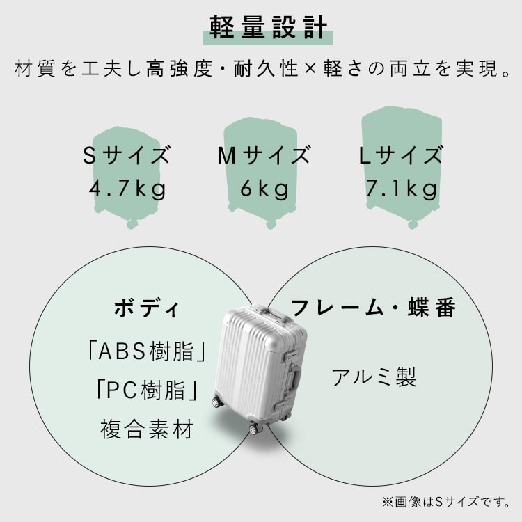 スーツケース 機内持ち込み可能 Mサイズ 79L シルバー HY15054