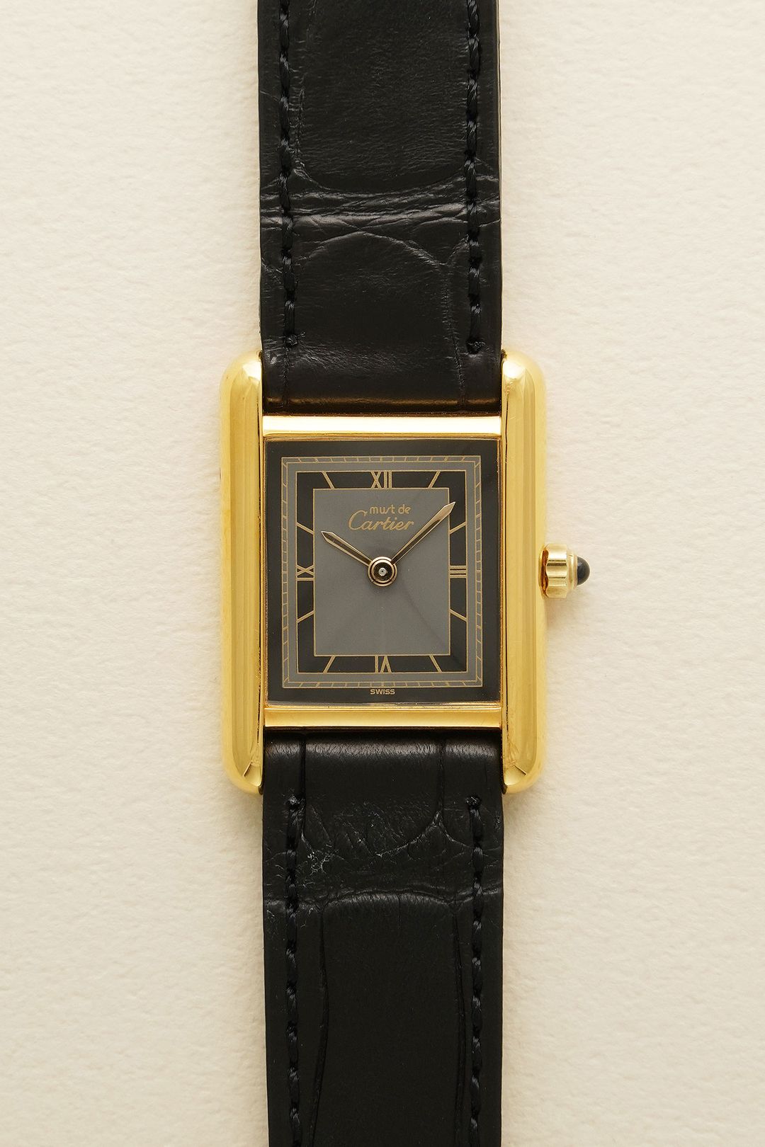 マスト ドゥ カルティエ/マストタンクSM/4点ローマンブラックダイヤル