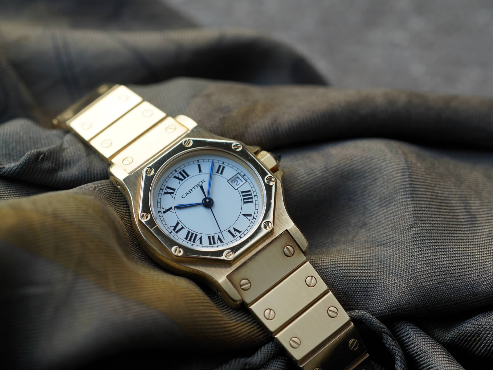 カルティエ/サントスオクタゴンLMデイト/ホワイトローマンダイヤル