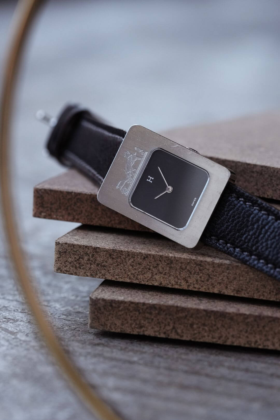 エルメス/カレーシュ/レクタンギュラーケース/ブラックダイヤル/Hermes