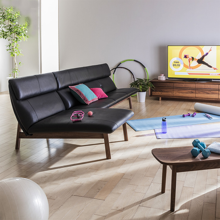 シェーズロングソファ WW6445 ブラック ウォールナットナチュラル通販