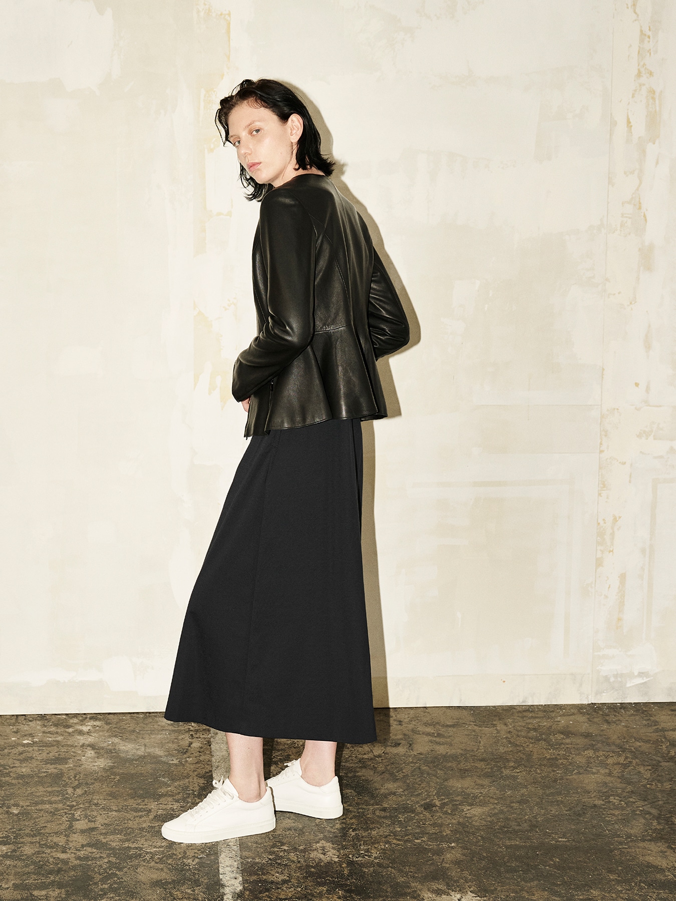 シープレザーノーカラーフレアジャケット: m,i,d,公式通販｜m-i-d e