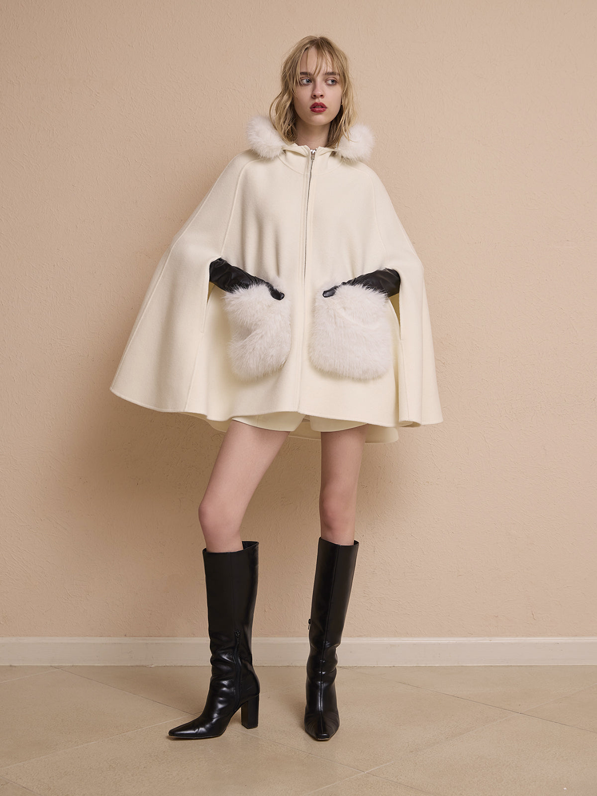 ファーポケットマントコート