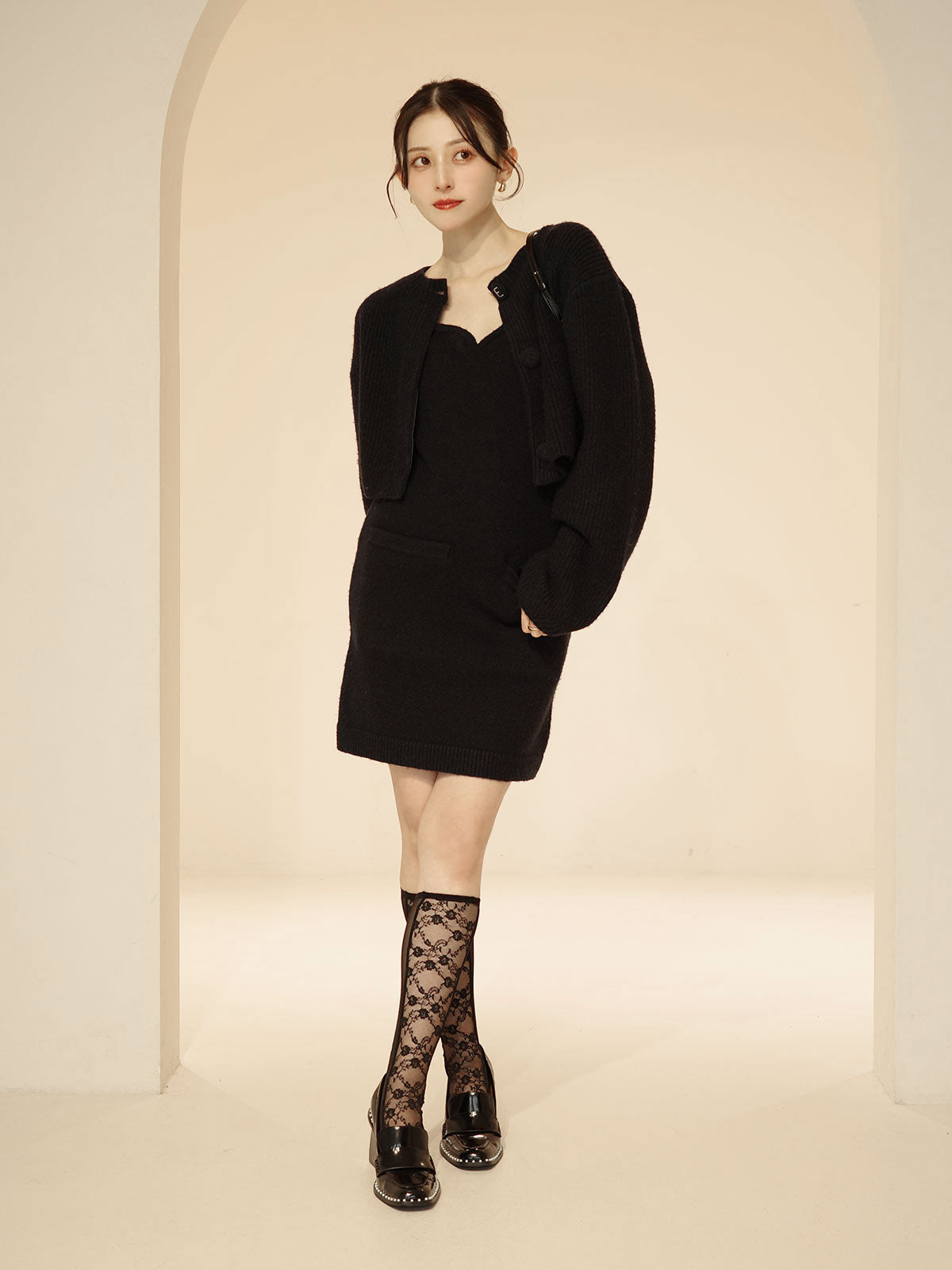 ロゴボタンニットセットワンピース