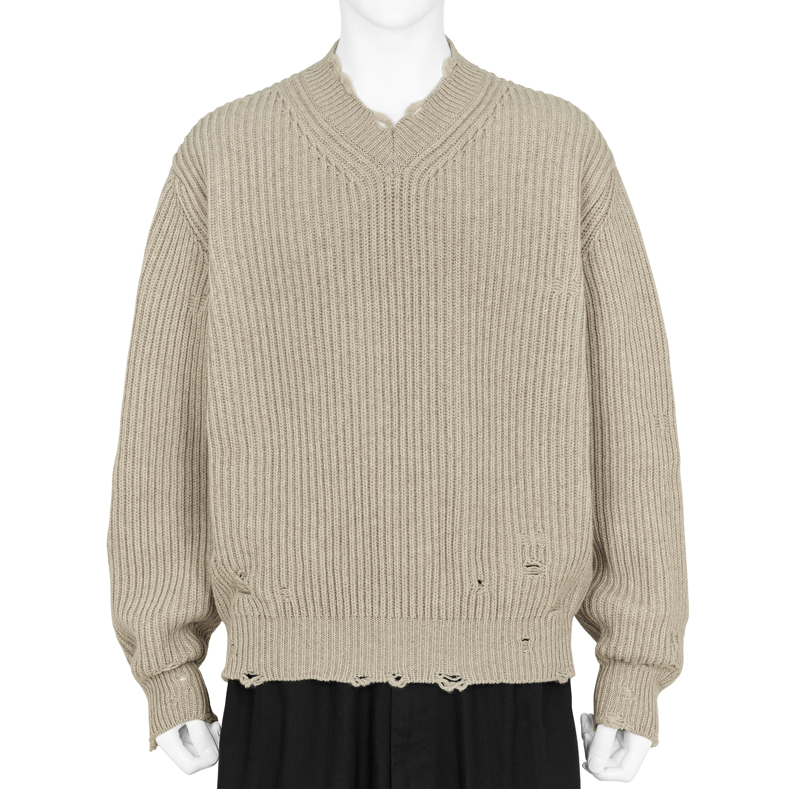 DAMAGED V NECK KNIT IVORY - MM6 Maison Margiela(エムエムシックス