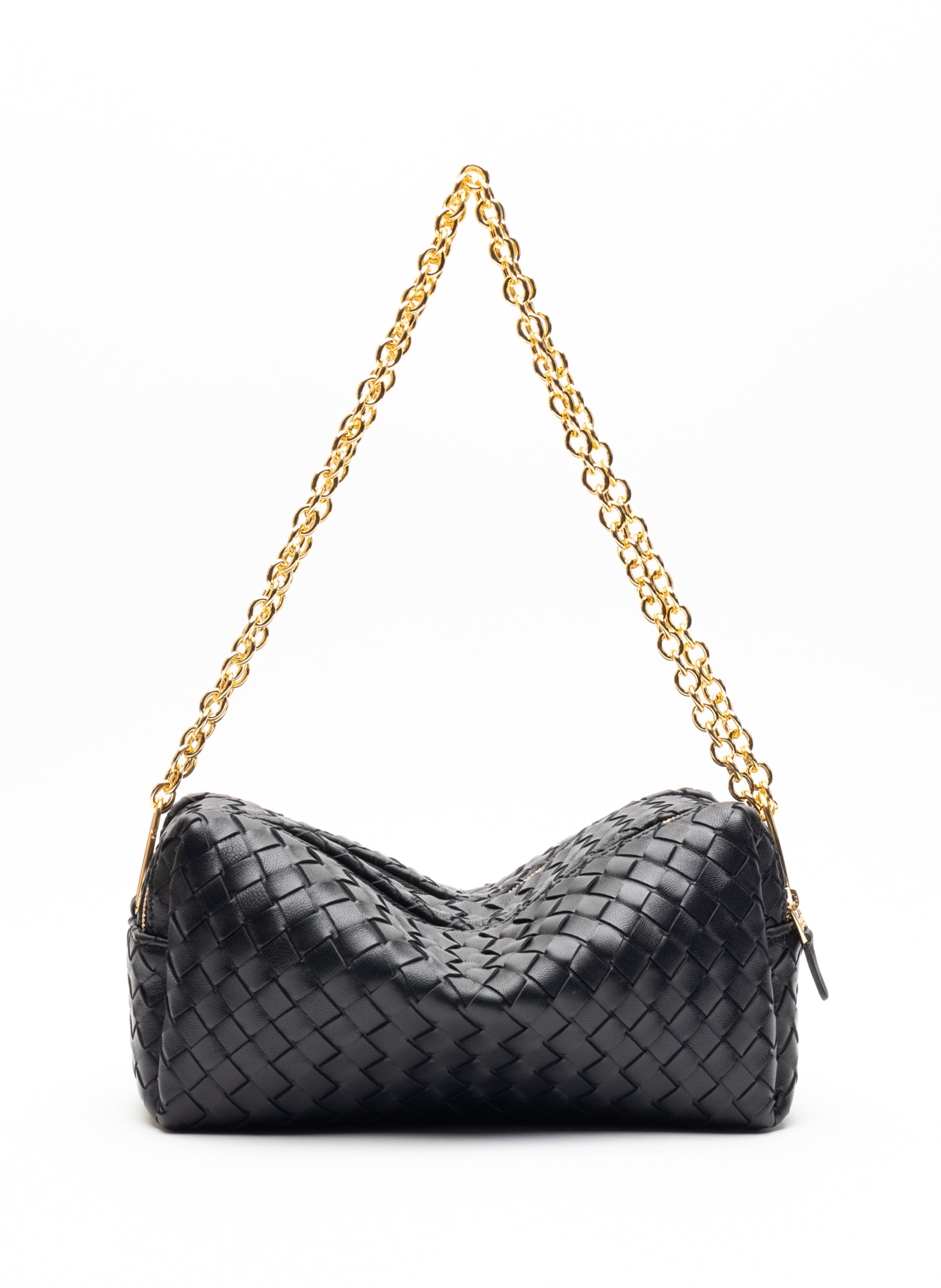 Trousse Chain Woven Leather Black - Summer Woven Bag - Elleme