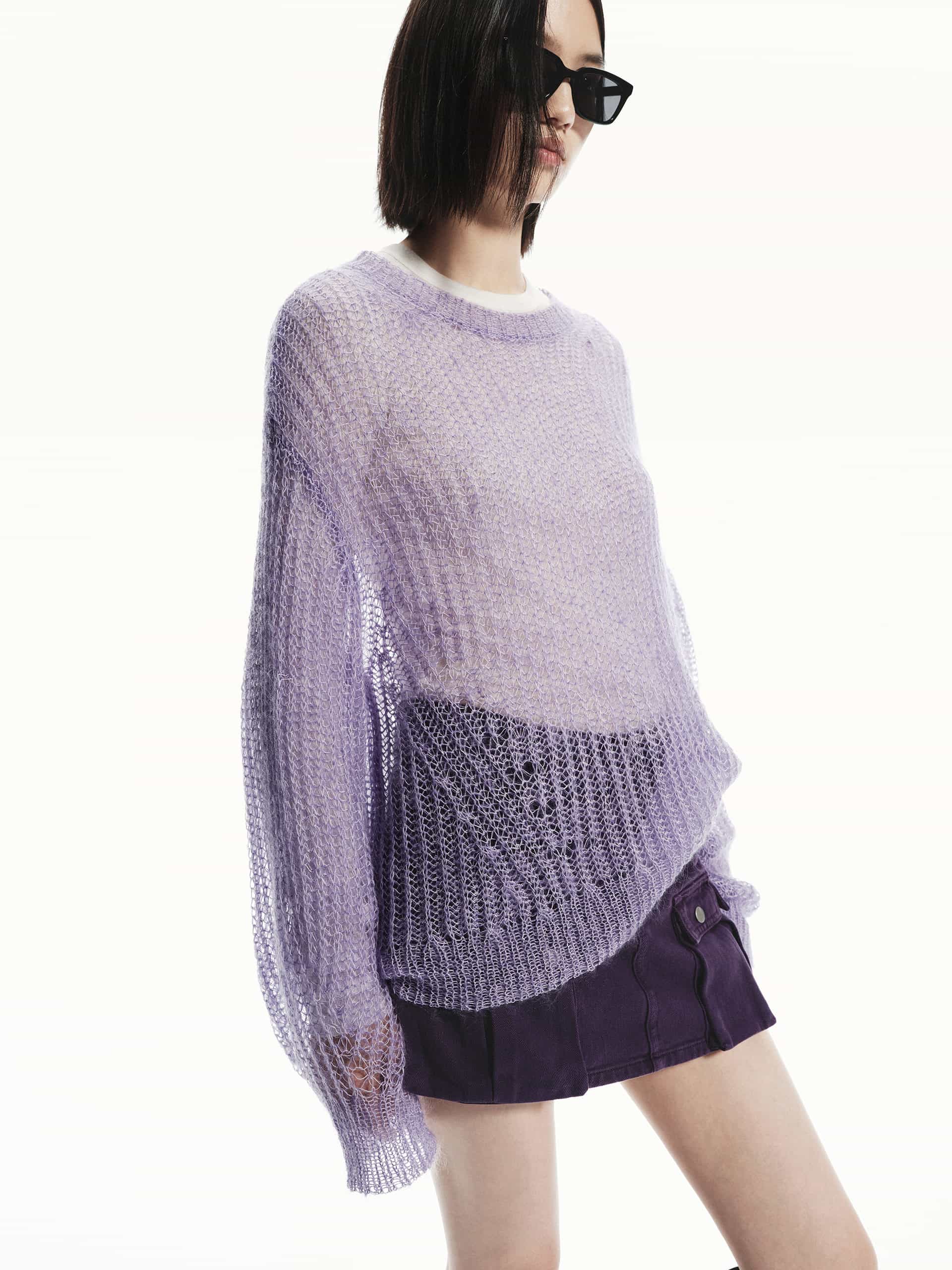 MO&Co. Women's Sheer Crochet knit Sweater