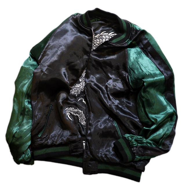 花旅楽団 SCRIPT [ 巻龍 ]総柄刺繍 リバーシブルスカジャン 黒