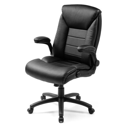 レザーチェア 跳ね上げ式アームレスト PUレザー生地 ブラック 150