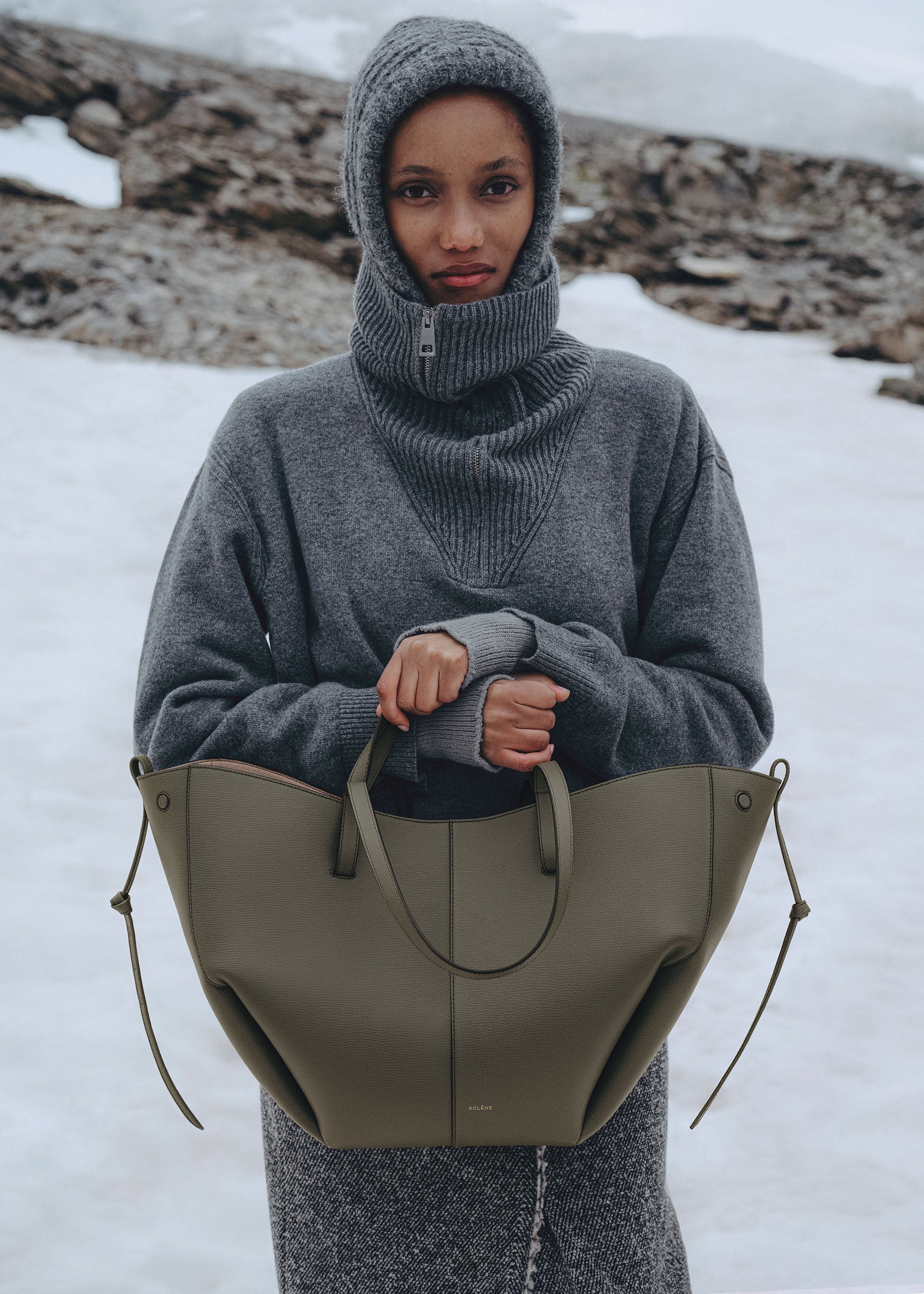 Polène | Bag - Cyme - Textured Smoky Green – Polène EU