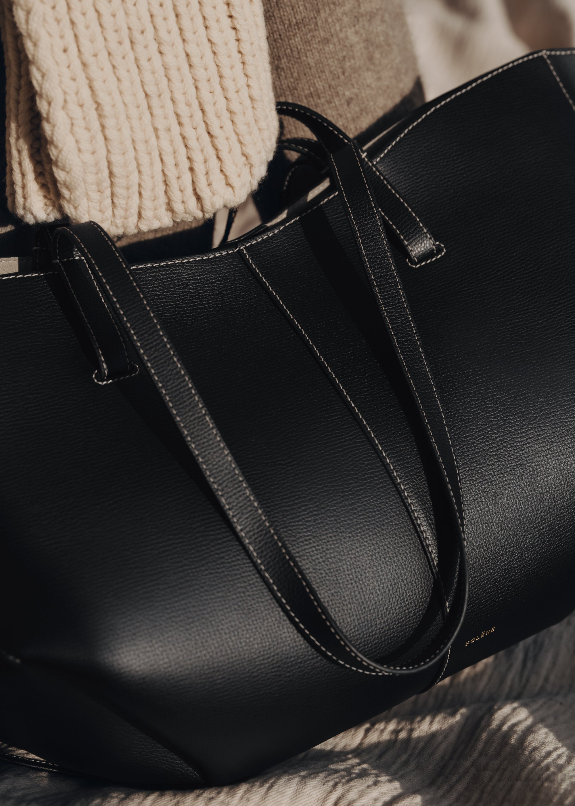 Polène | Bag - Cyme - Textured Black with Offwhite Stitching