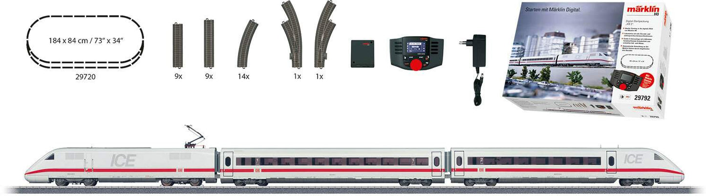 Marklin HO 29792 ICE 2 Starter Set - 3-Rail w/Sound & Digital 120V