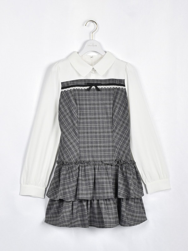 evelyn♡プリーツティアードミニOP ワンピース チャコール グレー
