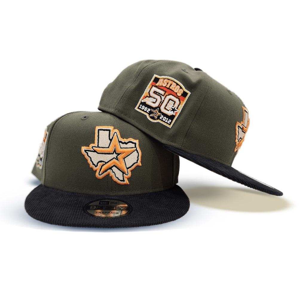 Olive Green Houston Astros Black Corduroy Visor Fall Orange Bottom