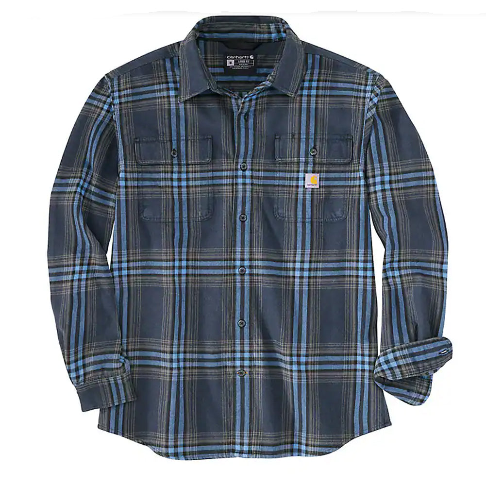 Loose Fit Heavyweight Flannel Long-Sleeve Plaid Shirt - 105947