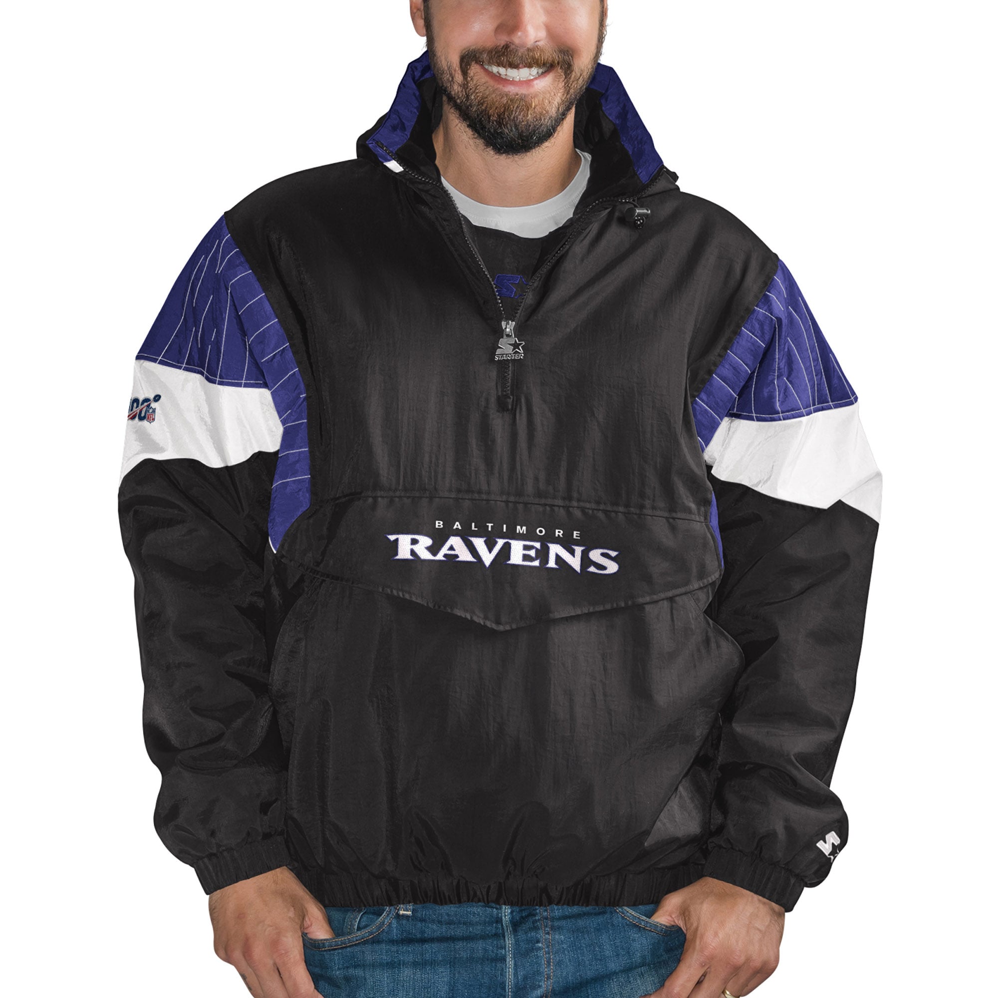 Men's Starter Black Baltimore Ravens NFL 100 Quarter-Zip Breakaway