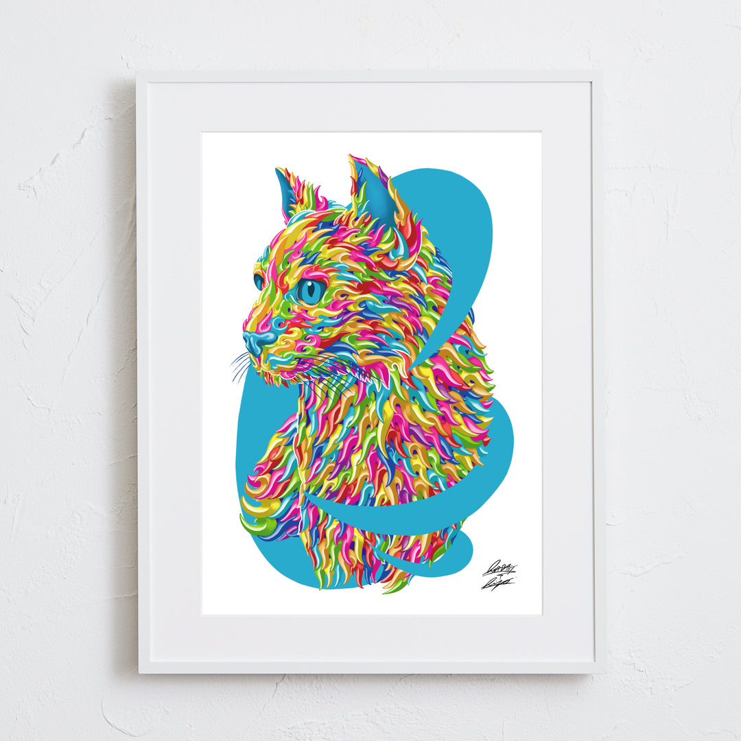カラフルに覚醒した猫のアートポスター「Mad Cat」｜自由と個性を象徴
