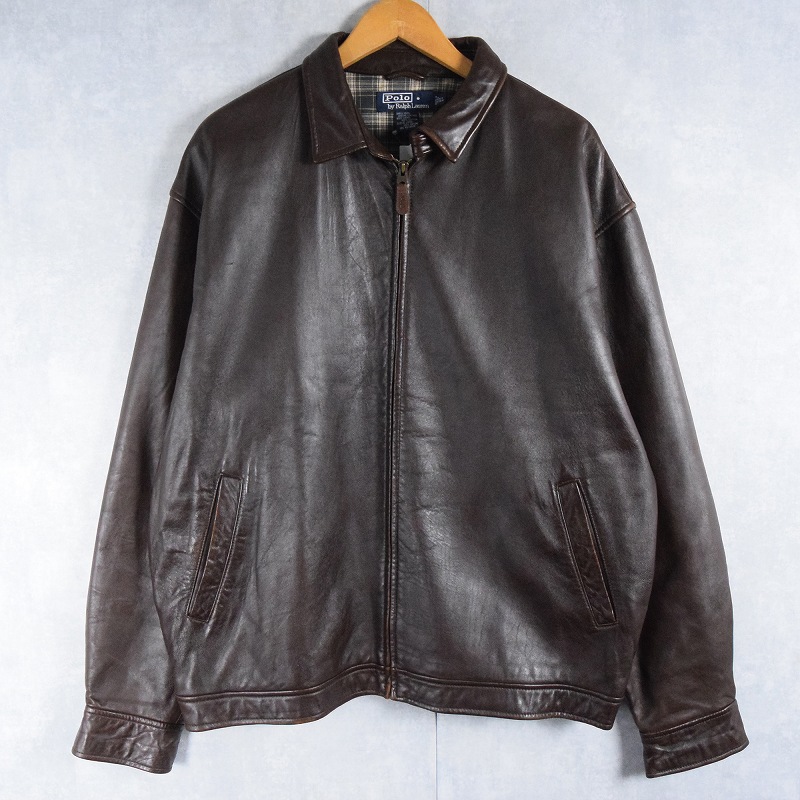 90年代 90s ポロ ラルフローレン ブラウン 茶色 本革 革ジャン