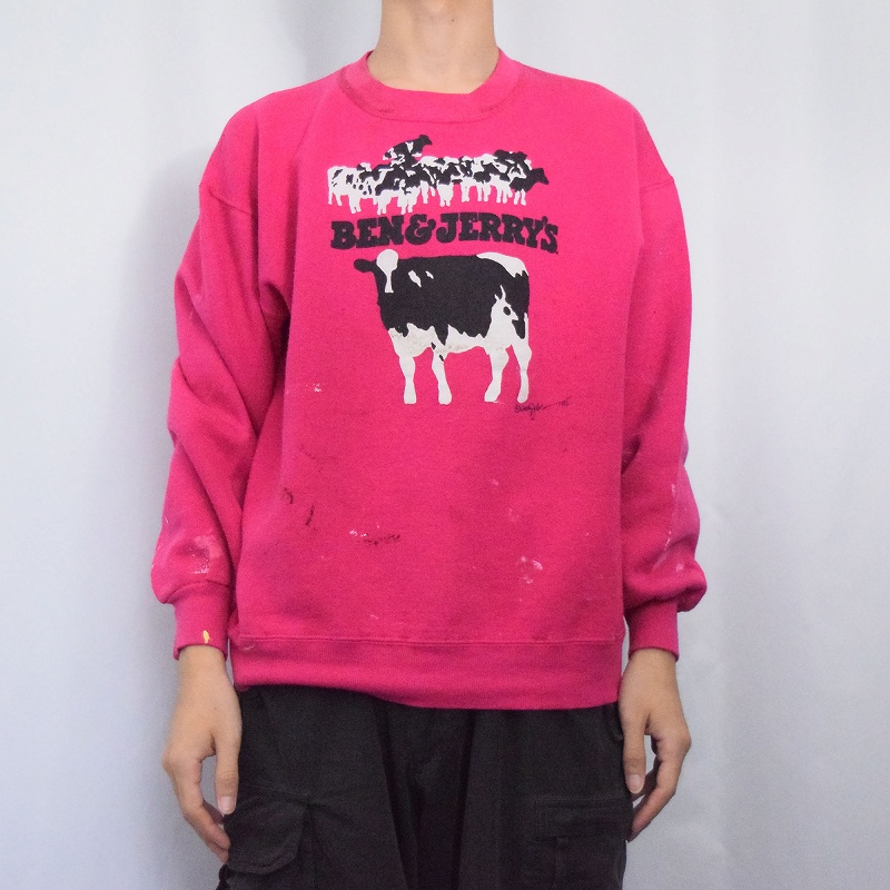 80年代 80s ベンアンドジェリーズ アメリカ製 ピンク トレーナー