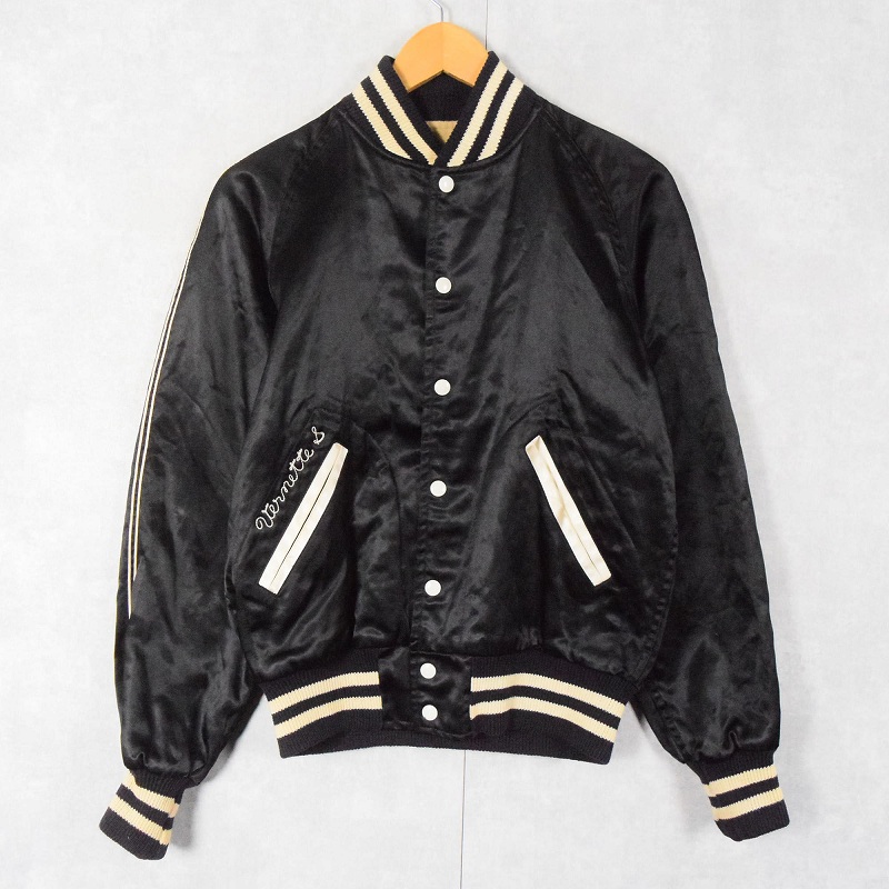 60s 60年代 ナイロン 黒 ブラック ジャケット フェルトワッペン付き