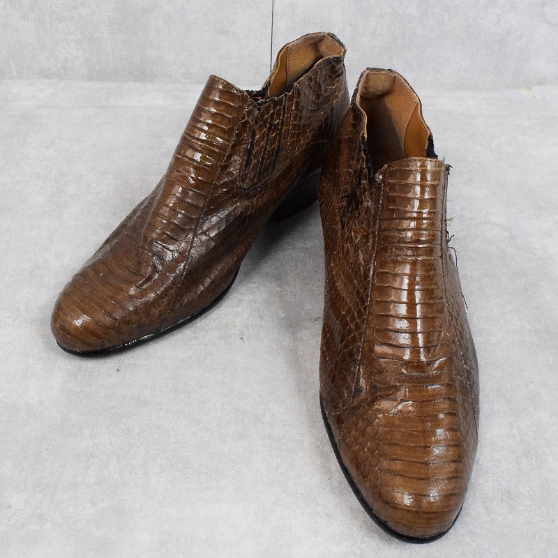 革靴 蛇革 エキゾチックレザー ブラウン 茶色 レザーシューズ