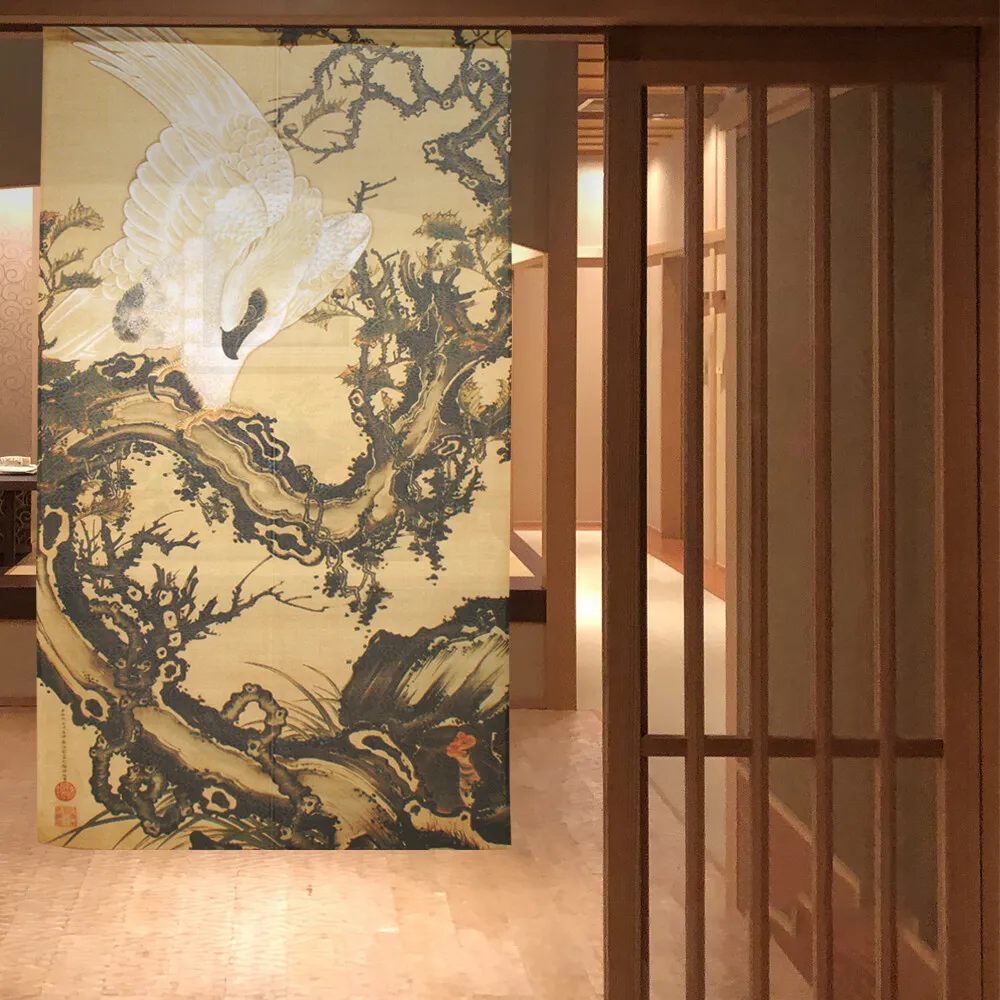 Noren Tapestry Ito Jakuchu Gobokushuenzu Hawk and Monkey Made in