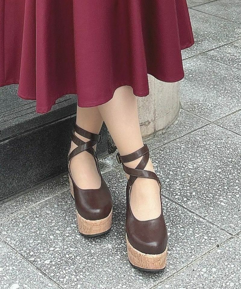 再入荷】クロスストラップ厚底パンプス/an another angelus