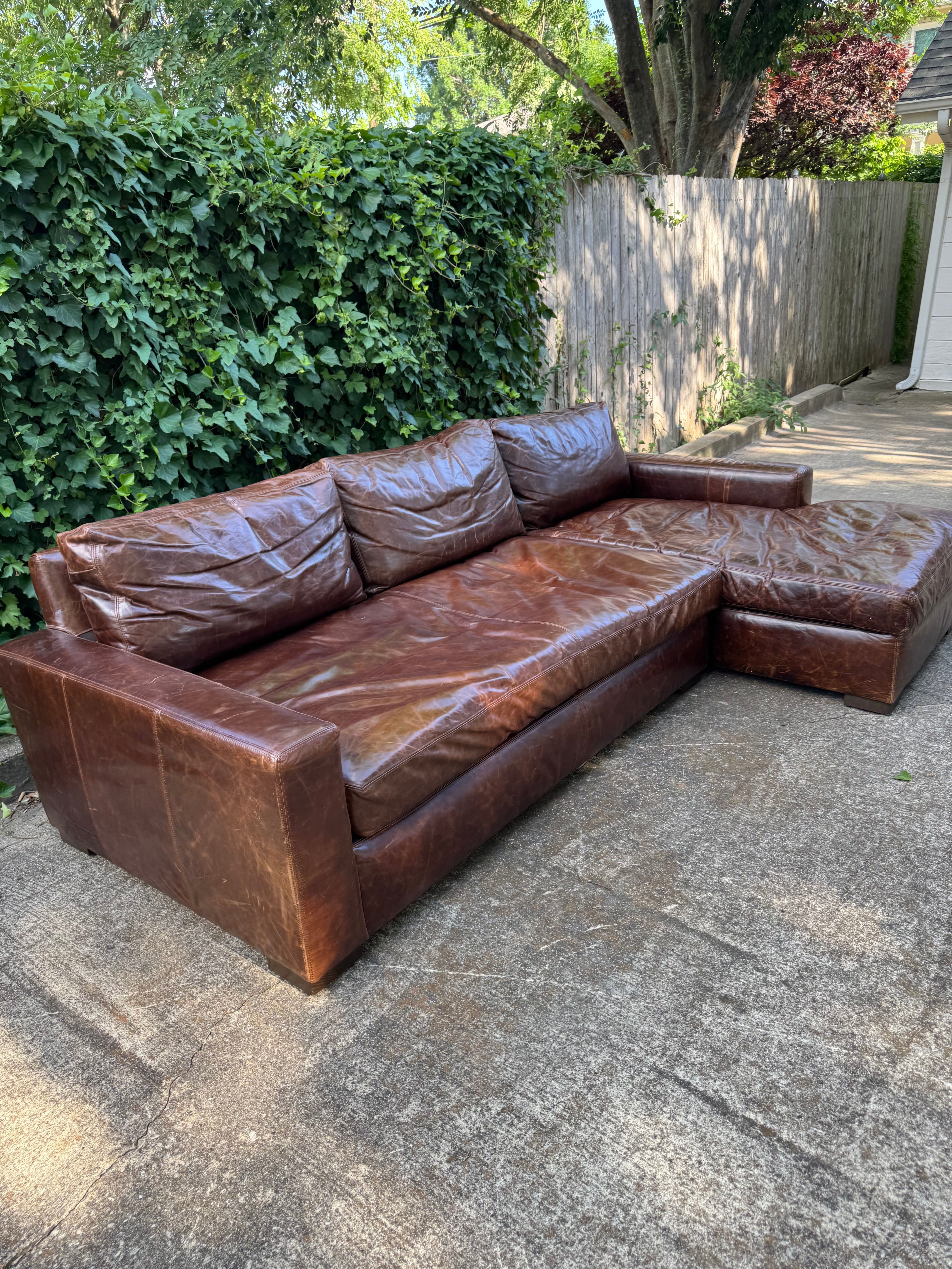 RH Maxwell Leather Sectional Italian Brompton Cocoa Restoration