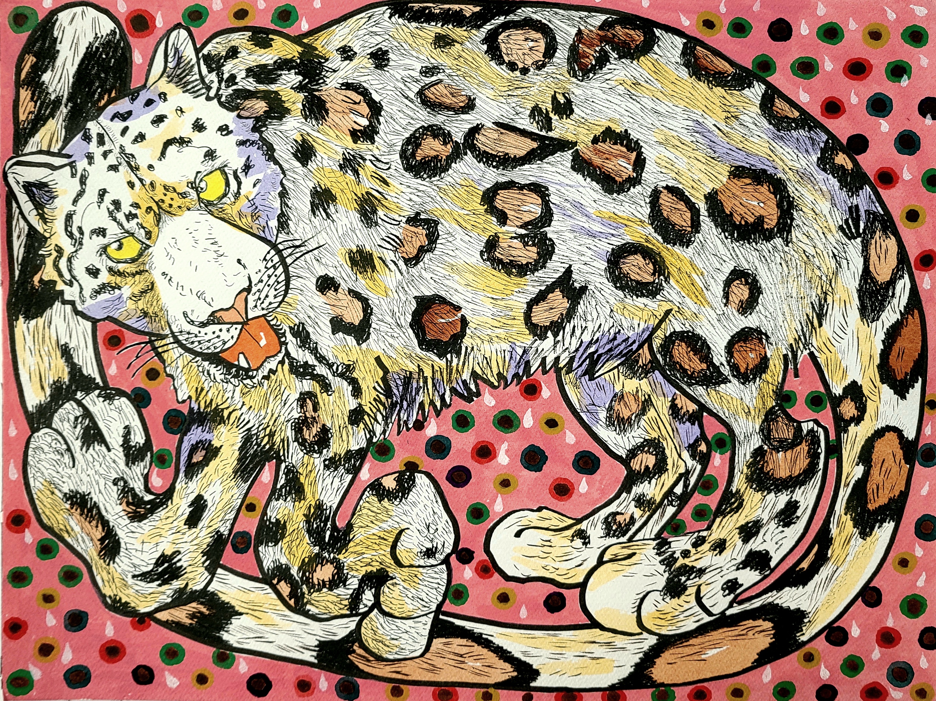 白いヒョウ柄アート(ユキヒョウ) by 線画家 もんでんゆうこ - 絵画販売