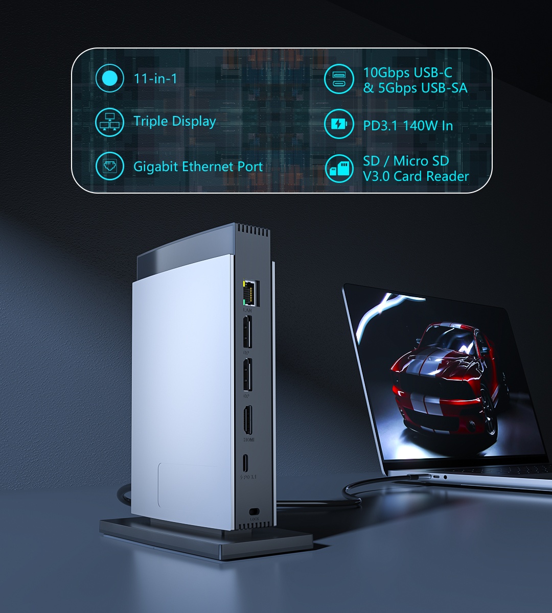 USB-C PD3.1 Triple Display 11-in-1 MST Aluminum Docking Station