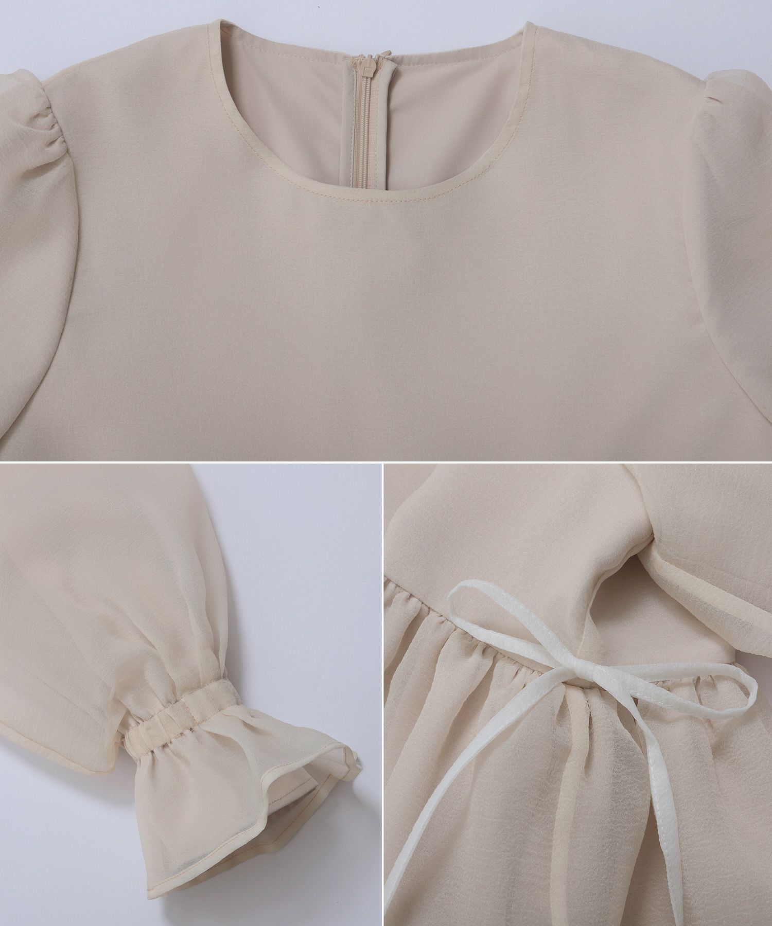 クリンクルシアーオーガンジーボリュームスリーブトップス【宅配便