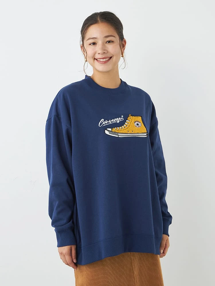 ネイビー 【CONVERSE(コンバース)】裏起毛シューズサガラ刺繍